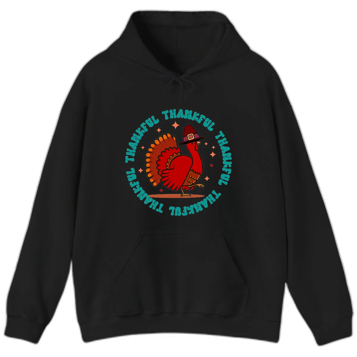 Happy Turkey Thanksgiving Celebration Hoodie in Black
