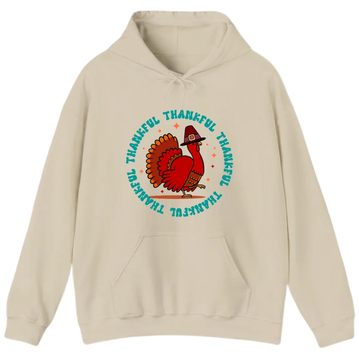 Happy Turkey Thanksgiving Celebration Hoodie in Sand