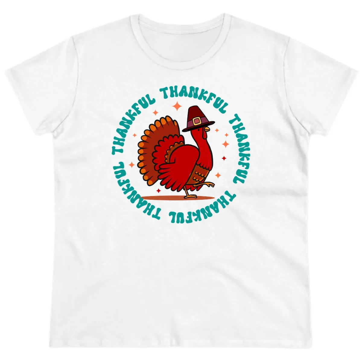 Happy Turkey Thanksgiving Celebration Ladies Tee in White