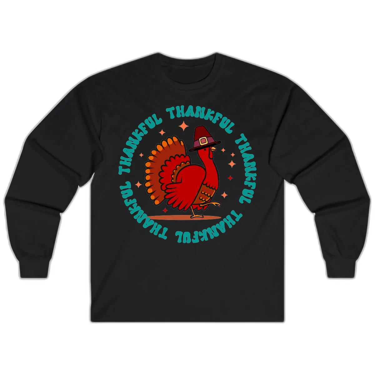 Happy Turkey Thanksgiving Celebration Long Sleeve in Black