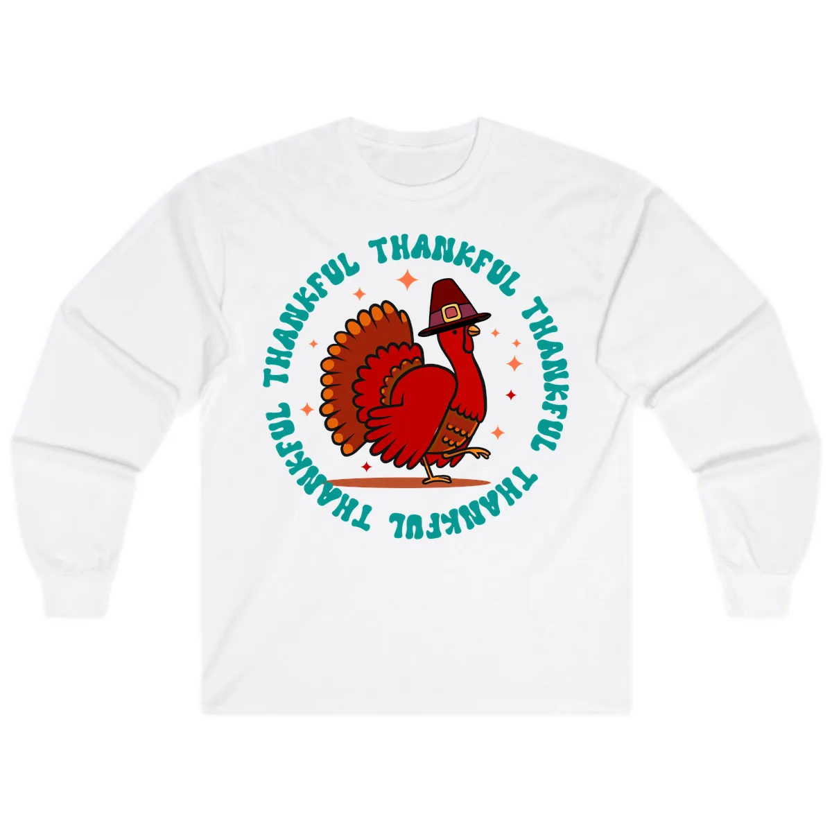 Happy Turkey Thanksgiving Celebration Long Sleeve in White