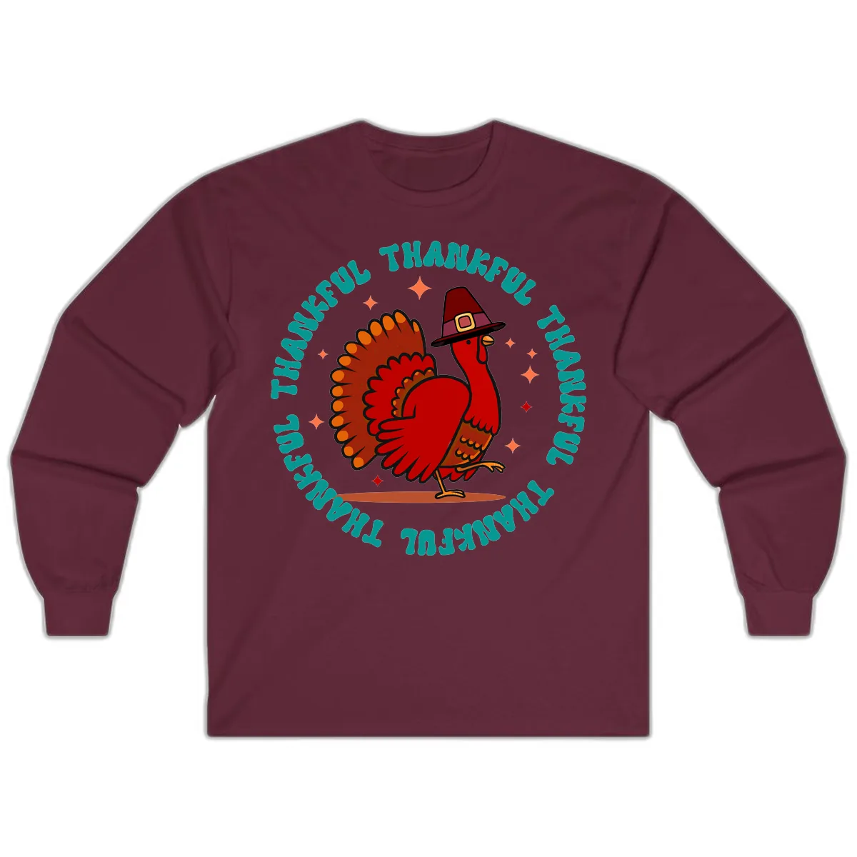 Happy Turkey Thanksgiving Celebration Long Sleeve in Maroon