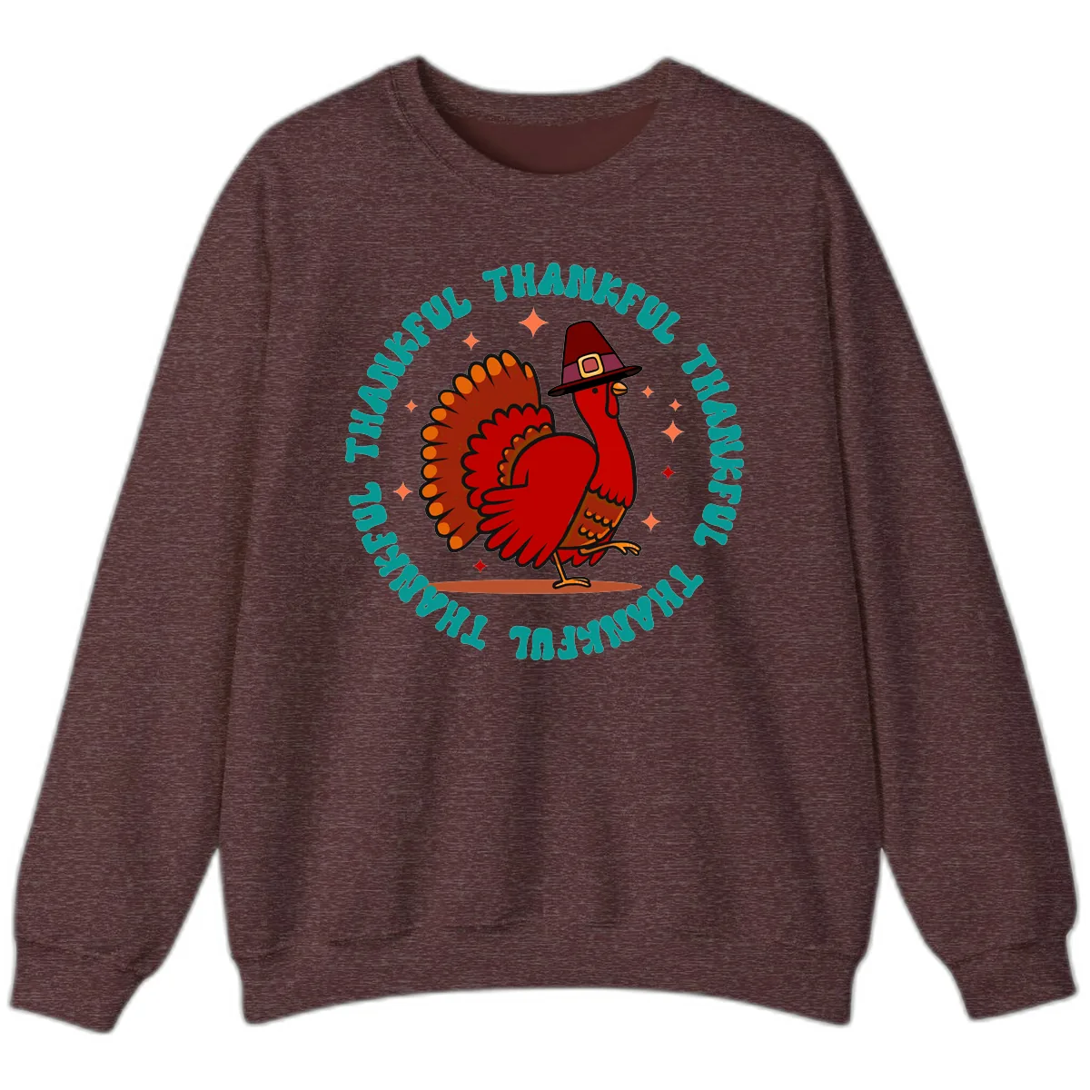 Happy Turkey Thanksgiving Celebration Sweatshirt in Heather Sport Dark Maroon