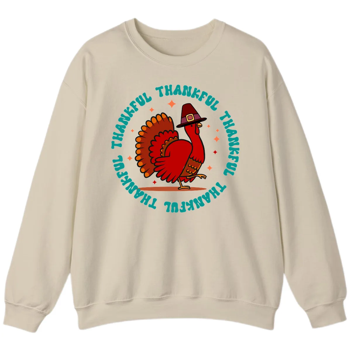 Happy Turkey Thanksgiving Celebration Sweatshirt in Sand