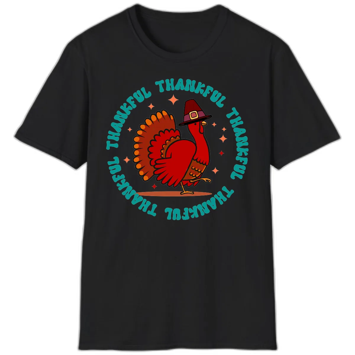 Happy Turkey Thanksgiving Celebration T-Shirt in Black