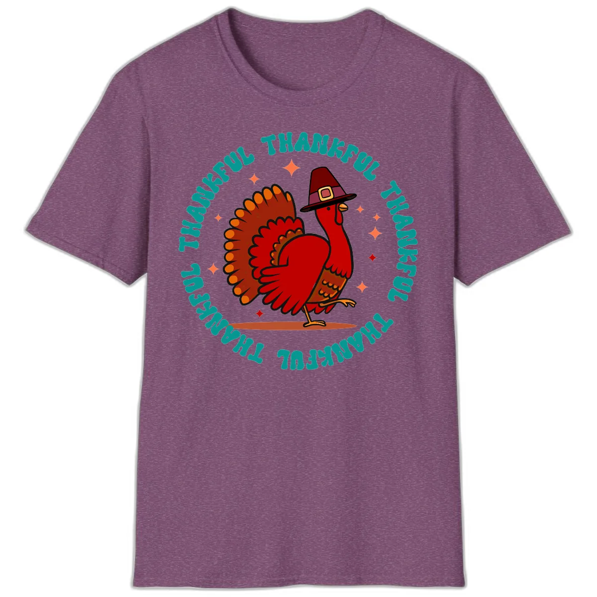 Happy Turkey Thanksgiving Celebration T-Shirt in Heather Maroon