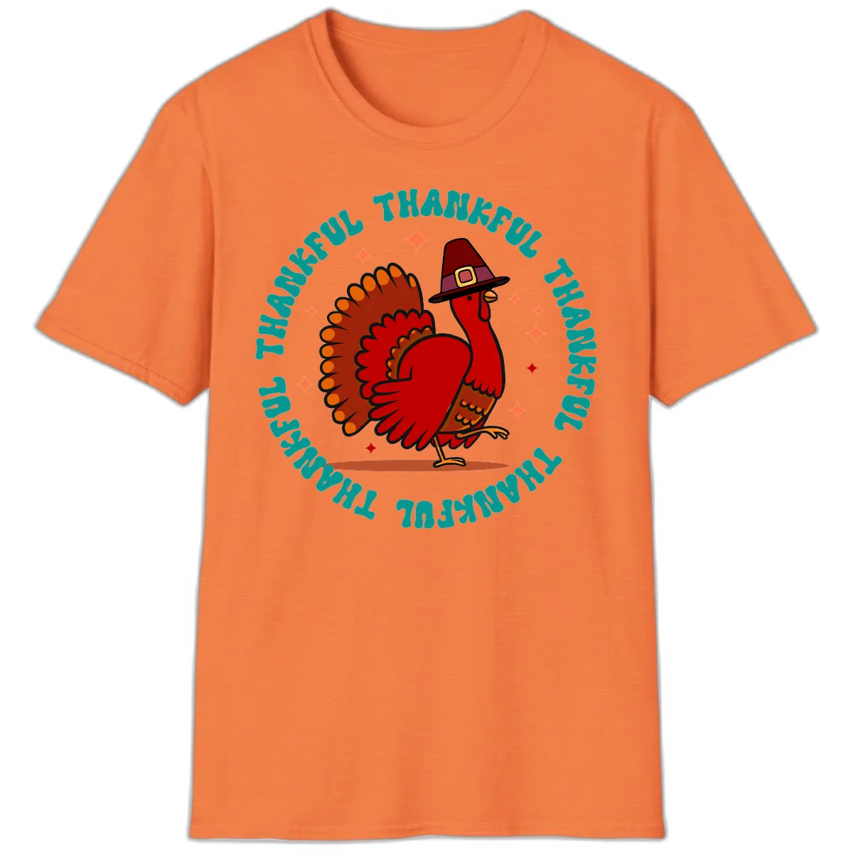 Happy Turkey Thanksgiving Celebration T-Shirt in Heather Orange
