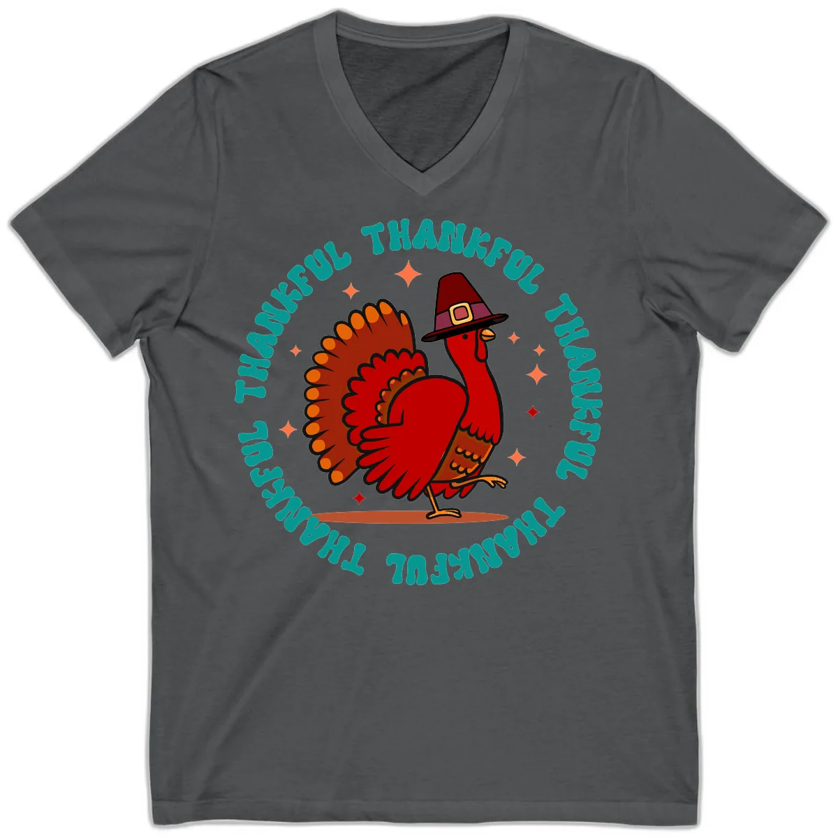 Happy Turkey Thanksgiving Celebration V-Neck in Asphalt