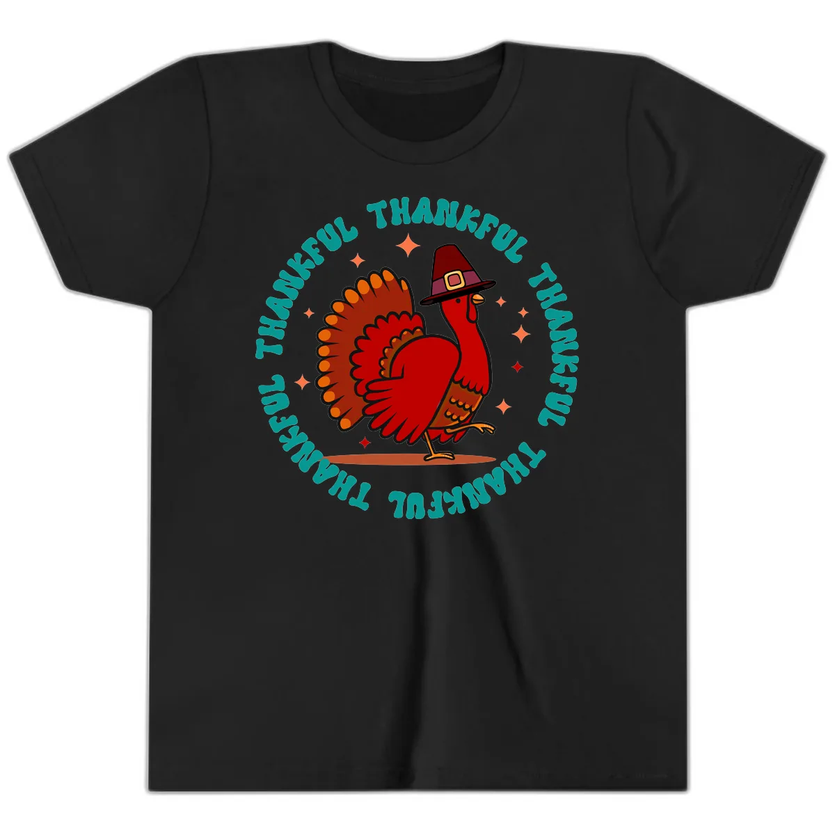 Happy Turkey Thanksgiving Celebration Youth T-Shirt in Black