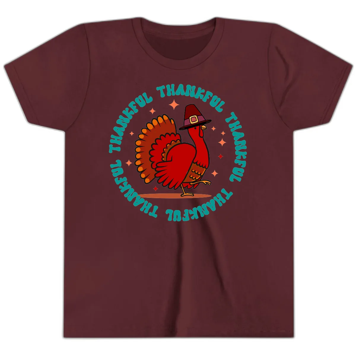 Happy Turkey Thanksgiving Celebration Youth T-Shirt in Maroon