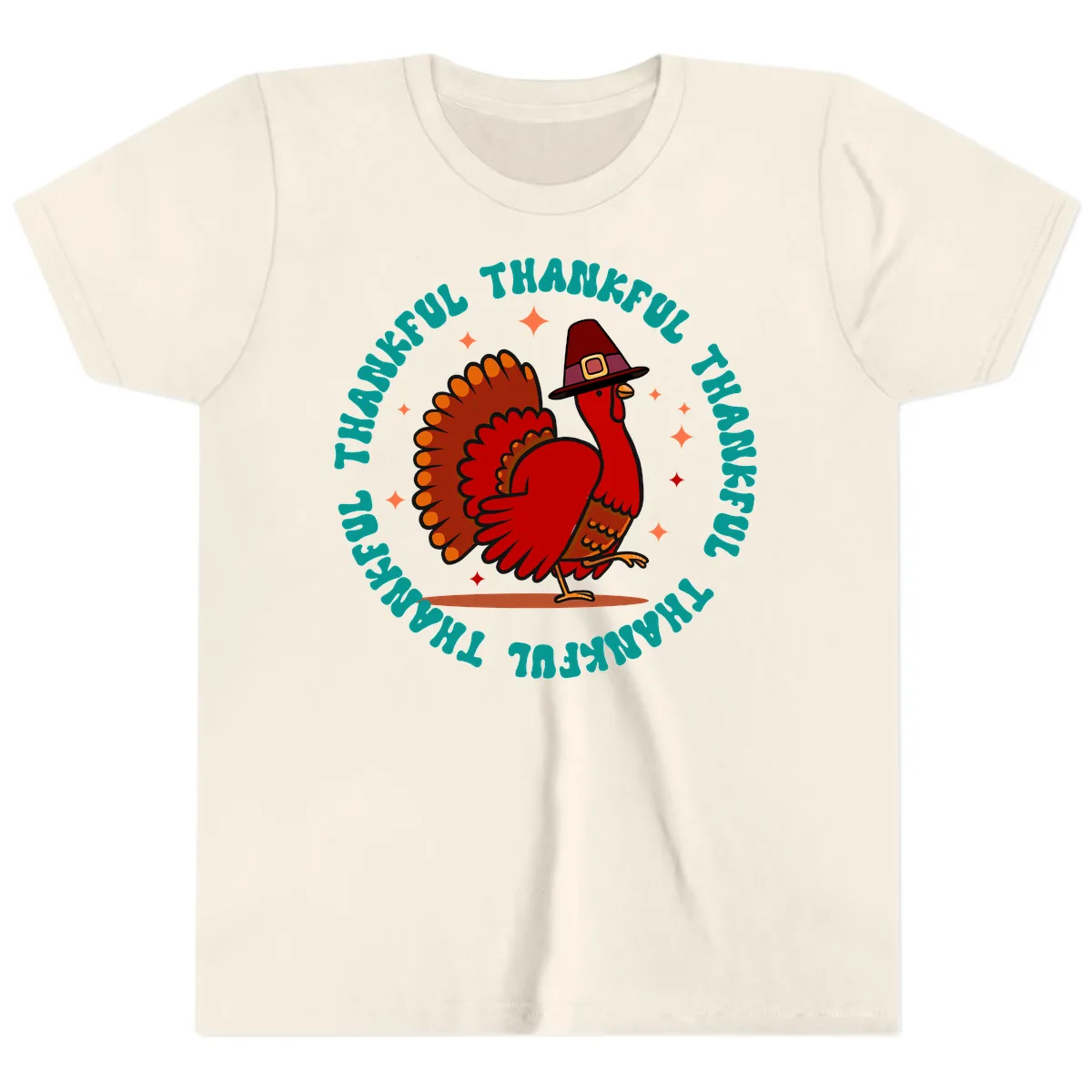 Happy Turkey Thanksgiving Celebration Youth T-Shirt in Natural