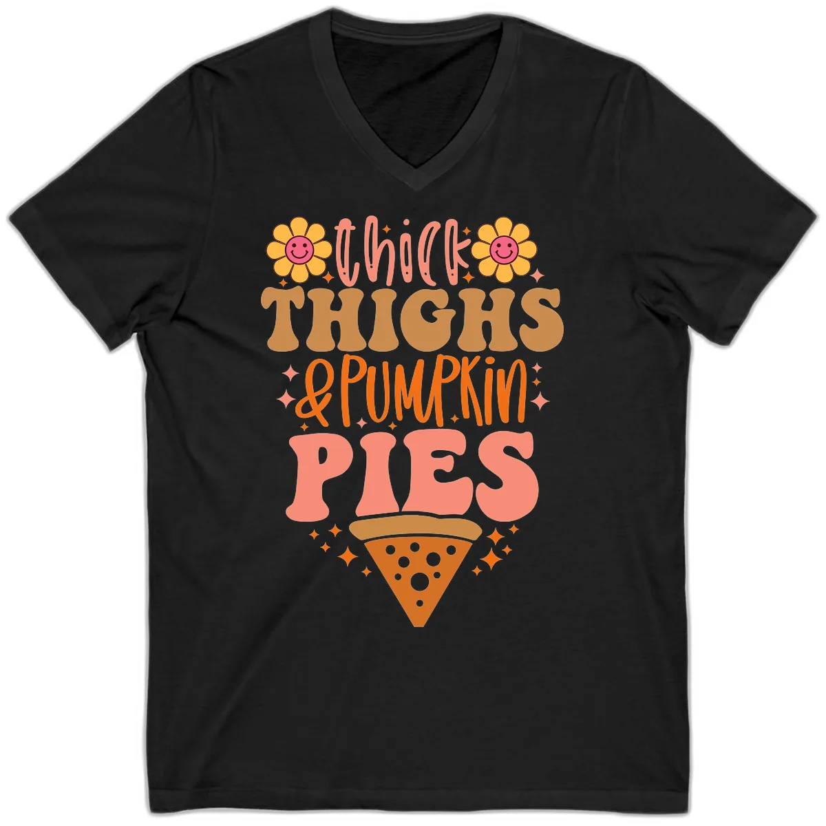 Thick Thighs And Pumpkin Pies V-Neck in Black