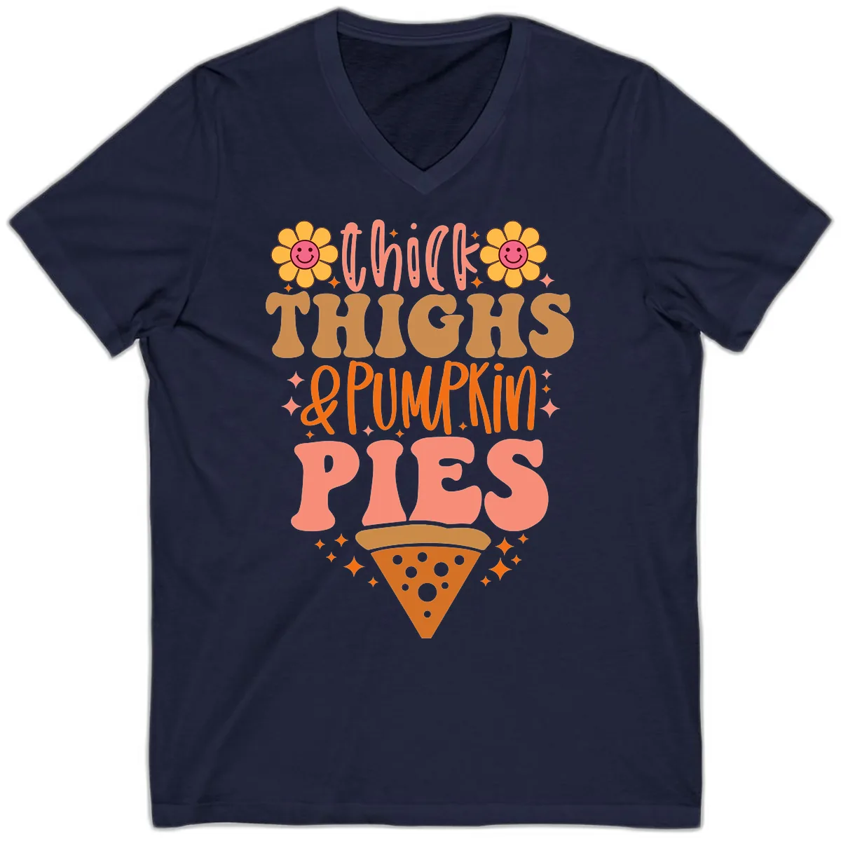 Thick Thighs And Pumpkin Pies V-Neck in Navy