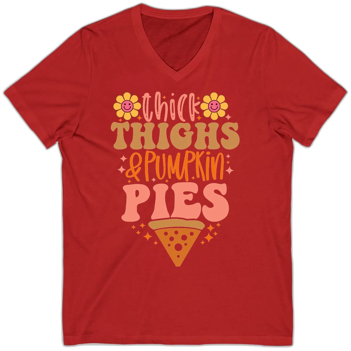 Thick Thighs And Pumpkin Pies V-Neck in Red