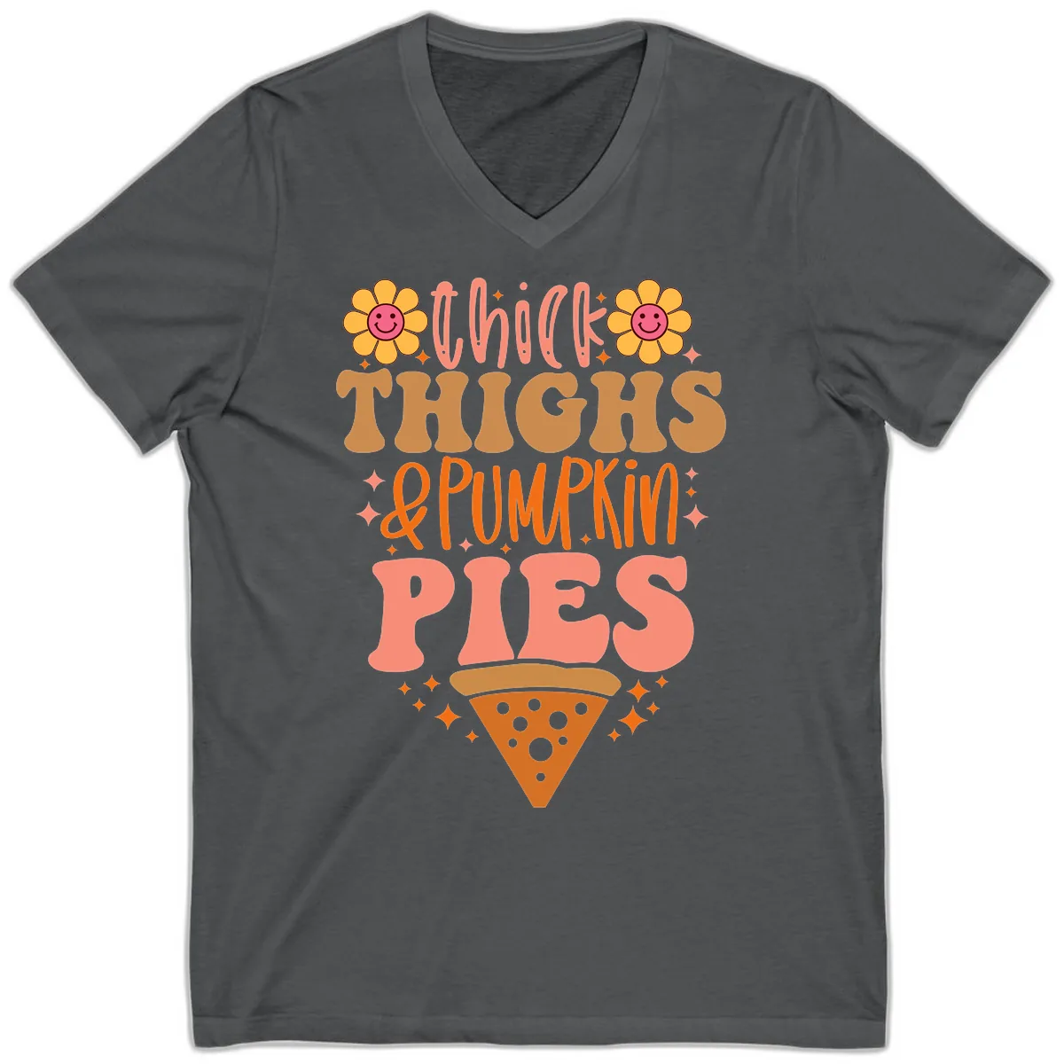 Thick Thighs And Pumpkin Pies V-Neck in Asphalt