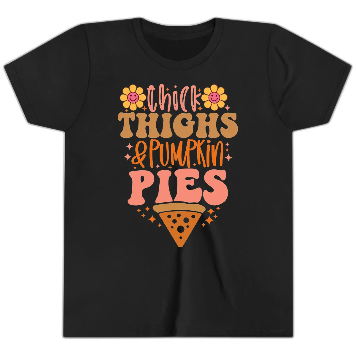 Thick Thighs And Pumpkin Pies Youth T-Shirt in Black