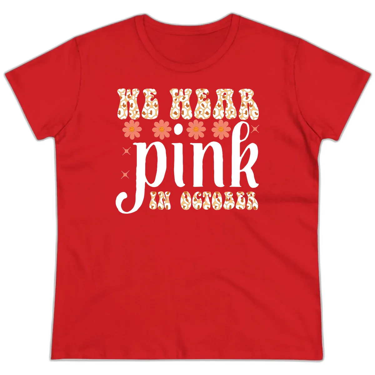 We Wear Pink In October Ladies Tee in Red