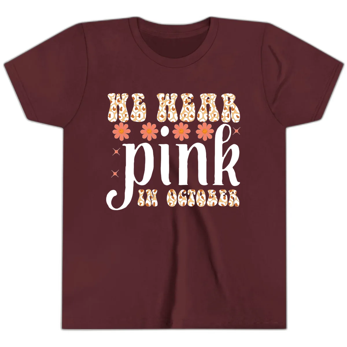 We Wear Pink In October Youth T-Shirt in Maroon