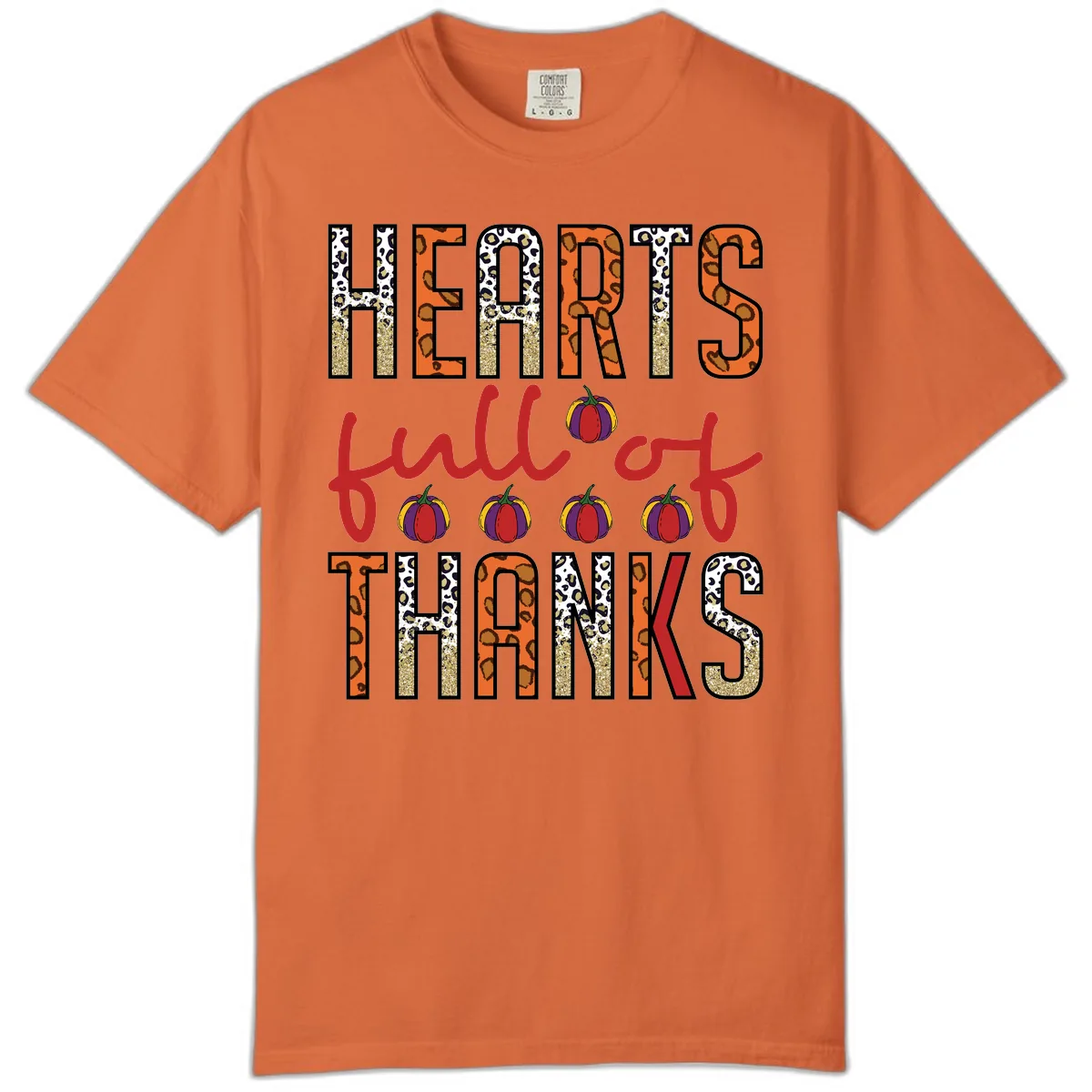 Hearts Full of Thanks Pumpkins Design Comfort Color in Burnt Orange