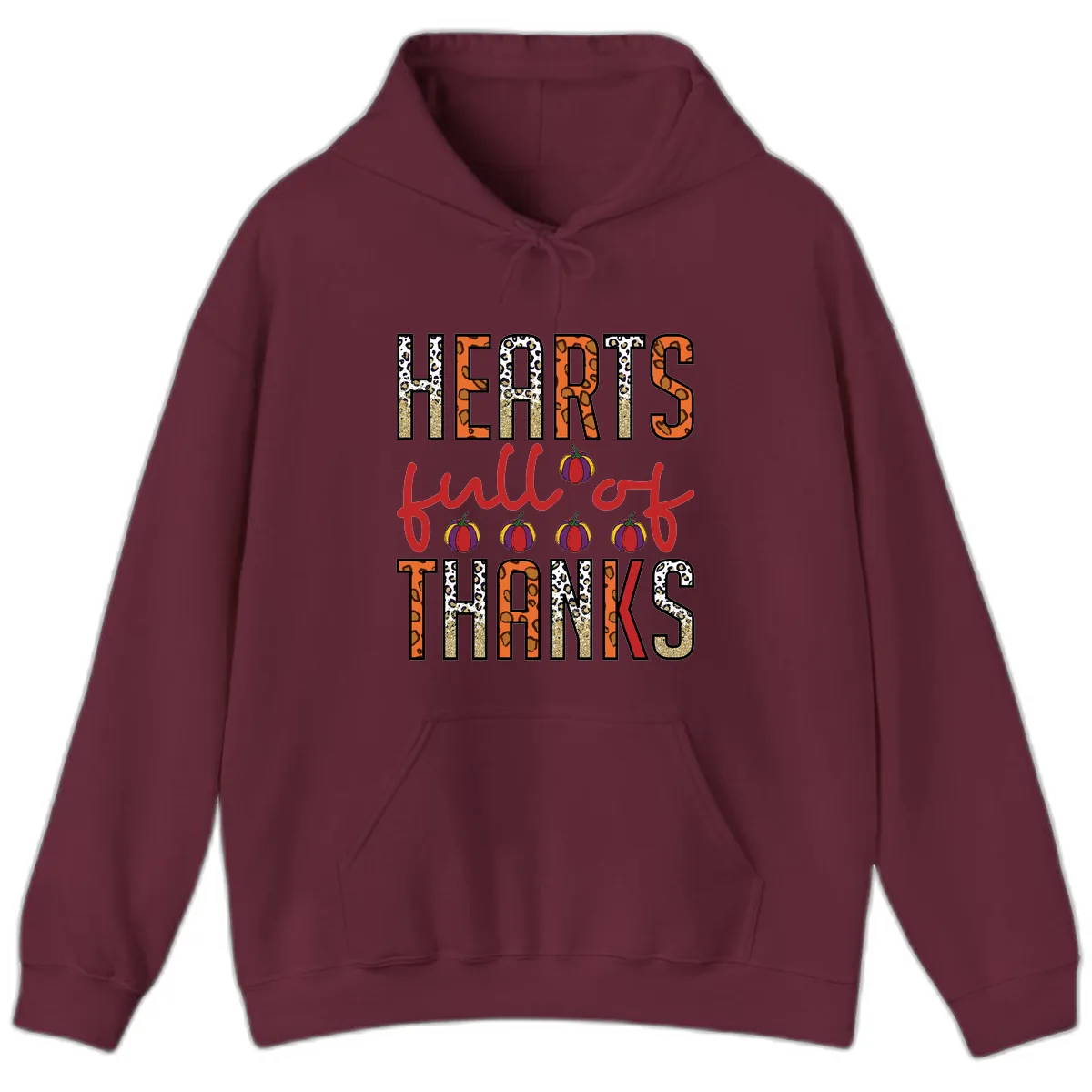 Hearts Full of Thanks Pumpkins Design Hoodie in Maroon