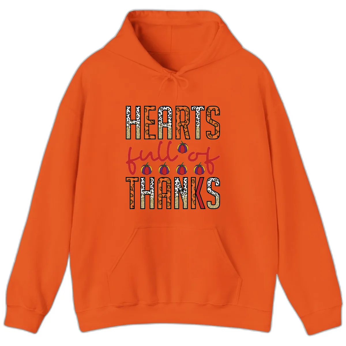 Hearts Full of Thanks Pumpkins Design Hoodie in Orange