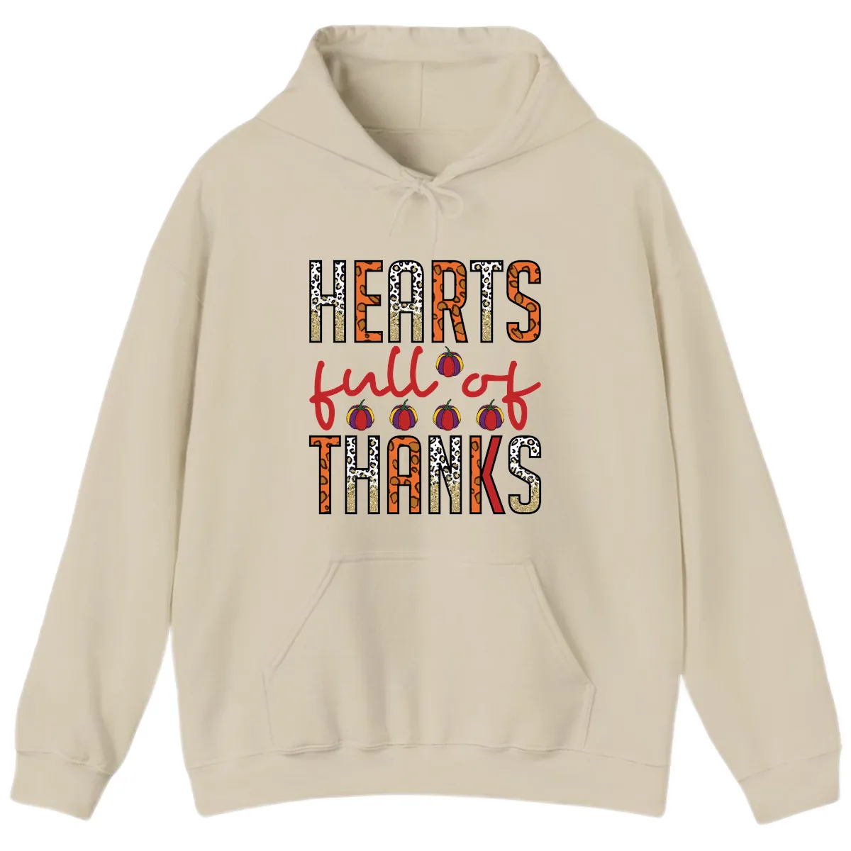 Hearts Full of Thanks Pumpkins Design Hoodie in Sand
