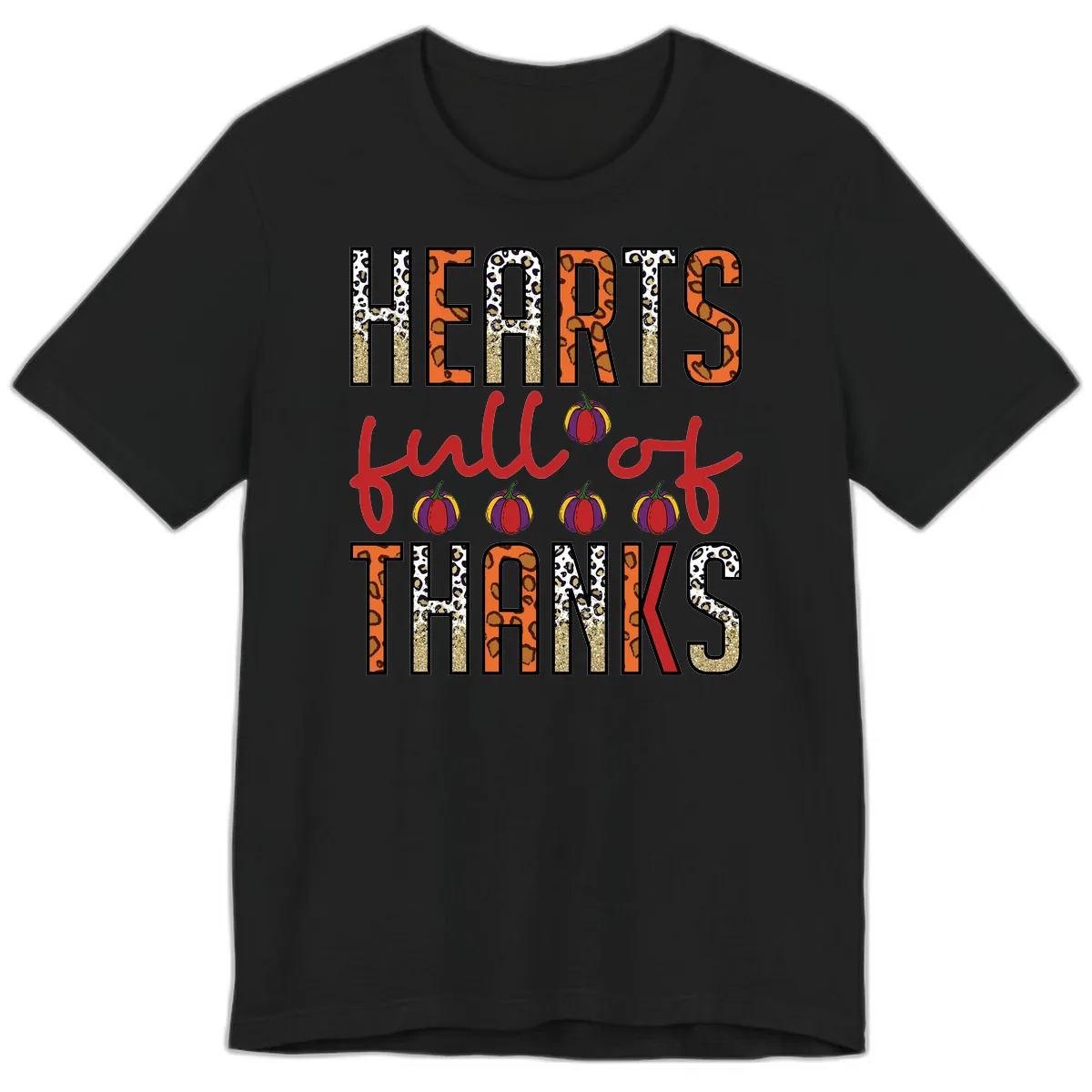 Hearts Full of Thanks Pumpkins Design Premium T-Shirt in Black