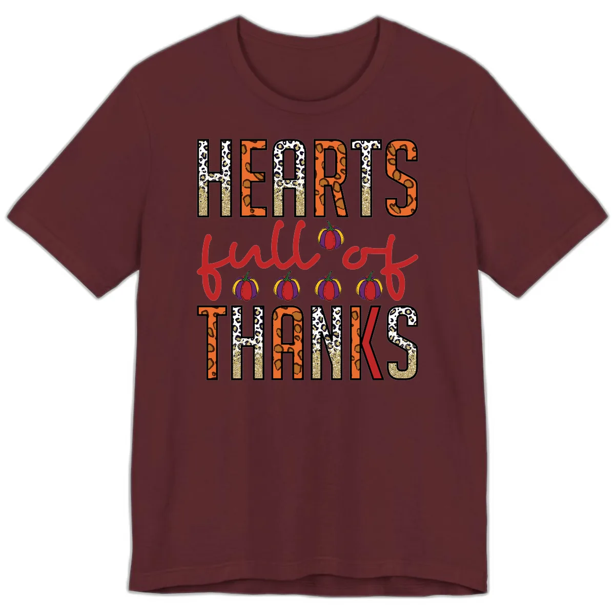 Hearts Full of Thanks Pumpkins Design Premium T-Shirt in Maroon