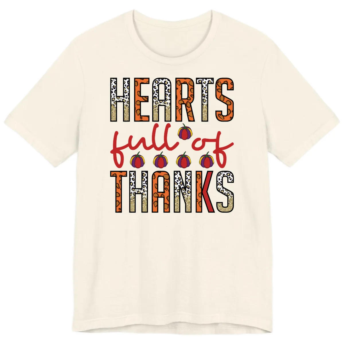 Hearts Full of Thanks Pumpkins Design Premium T-Shirt in Natural