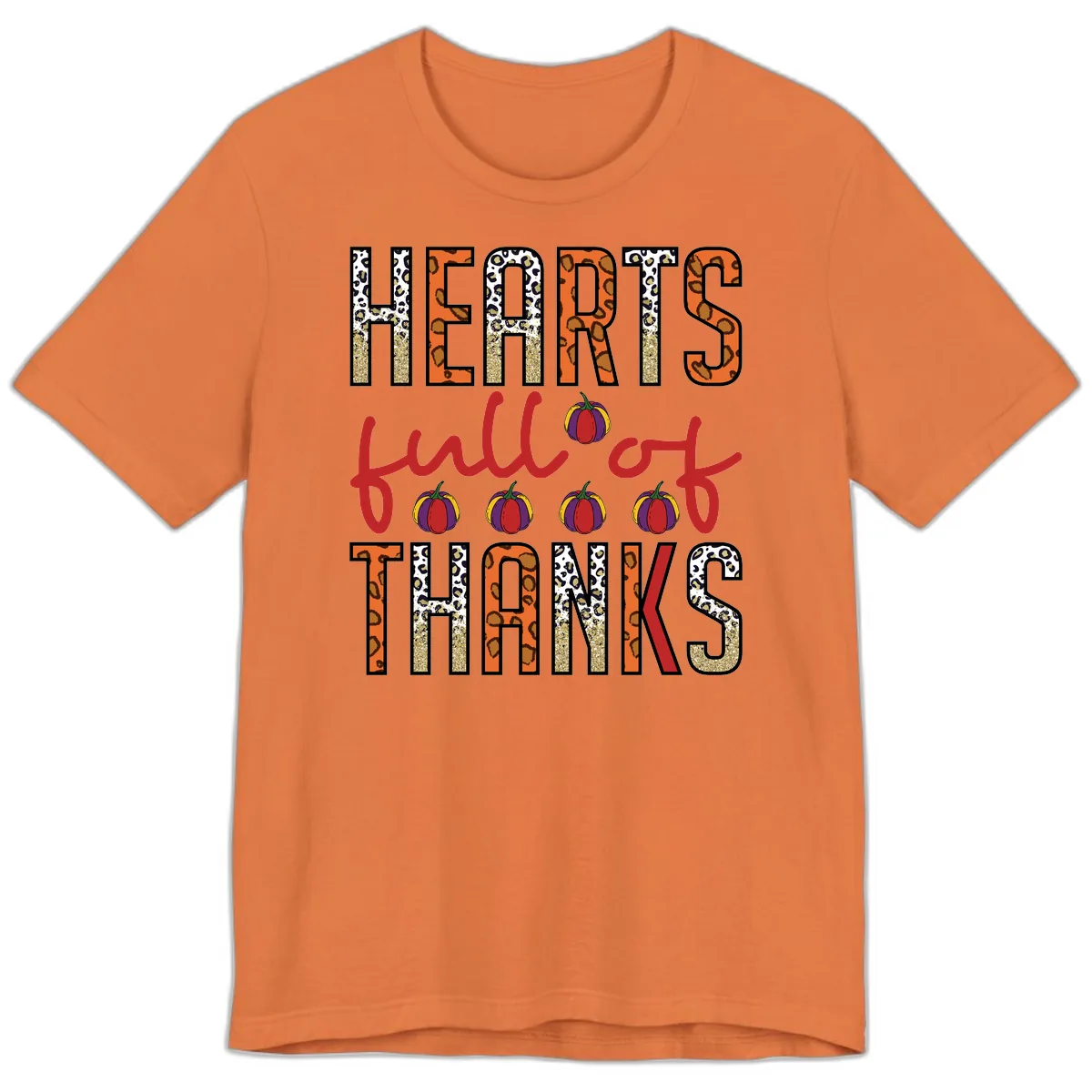 Hearts Full of Thanks Pumpkins Design Premium T-Shirt in Burnt Orange