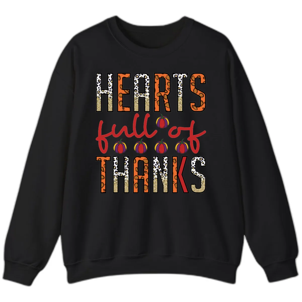 Hearts Full of Thanks Pumpkins Design Sweatshirt in Black