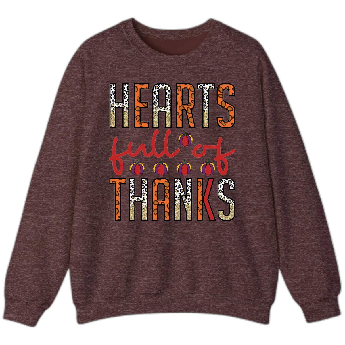 Hearts Full of Thanks Pumpkins Design Sweatshirt in Heather Sport Dark Maroon