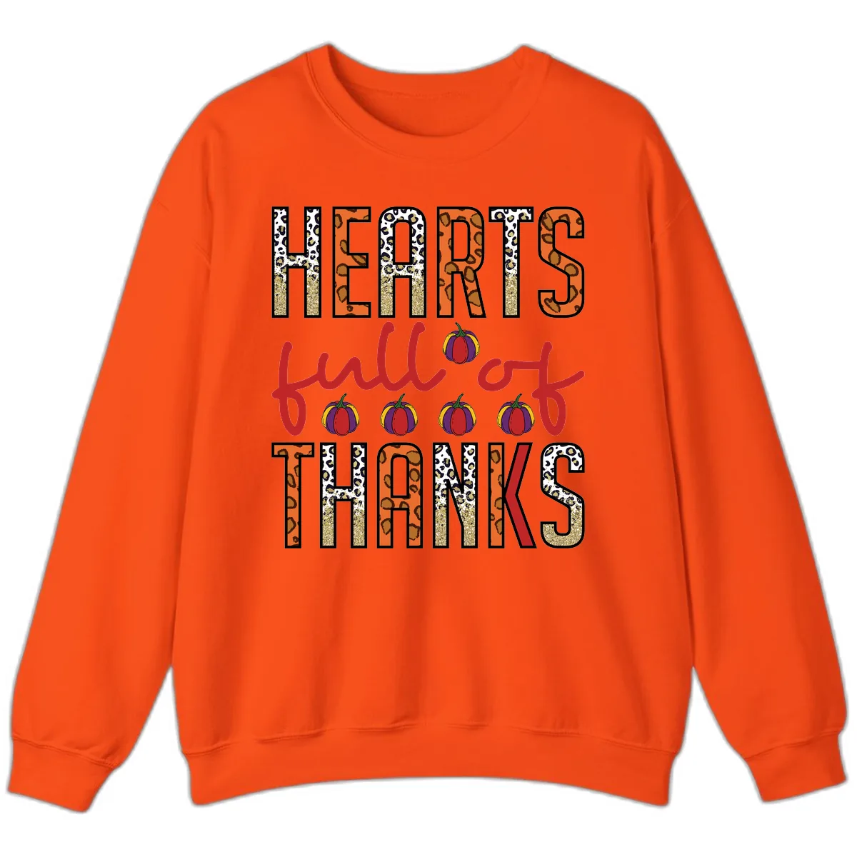 Hearts Full of Thanks Pumpkins Design Sweatshirt in Orange