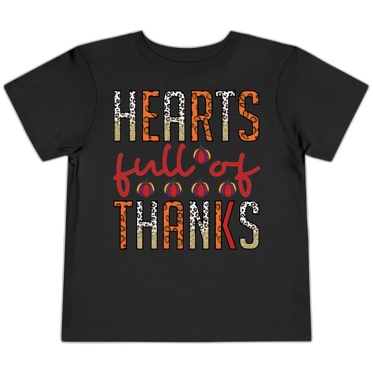 Hearts Full of Thanks Pumpkins Design Toddler T-Shirt in Black