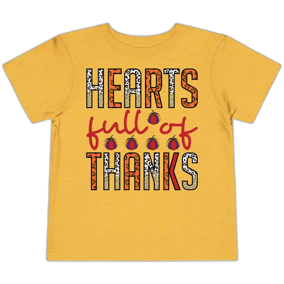 Hearts Full of Thanks Pumpkins Design Toddler T-Shirt in Heather Yellow Gold