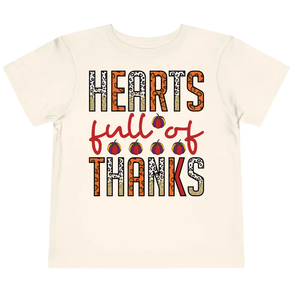 Hearts Full of Thanks Pumpkins Design Toddler T-Shirt in Natural