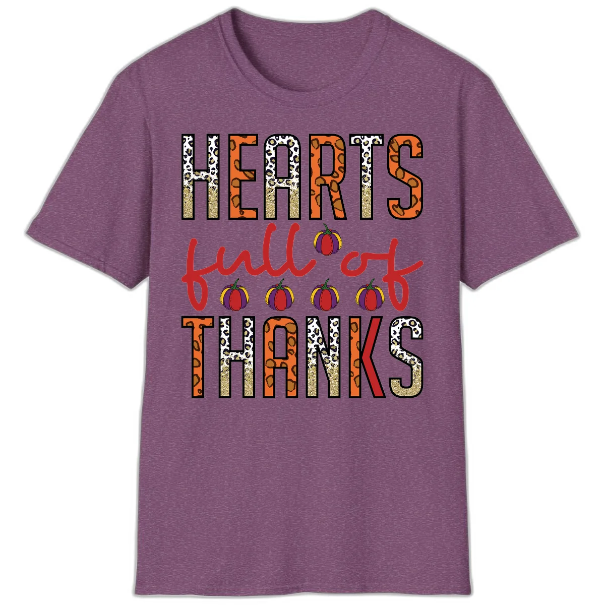Hearts Full of Thanks Pumpkins Design T-Shirt in Heather Maroon