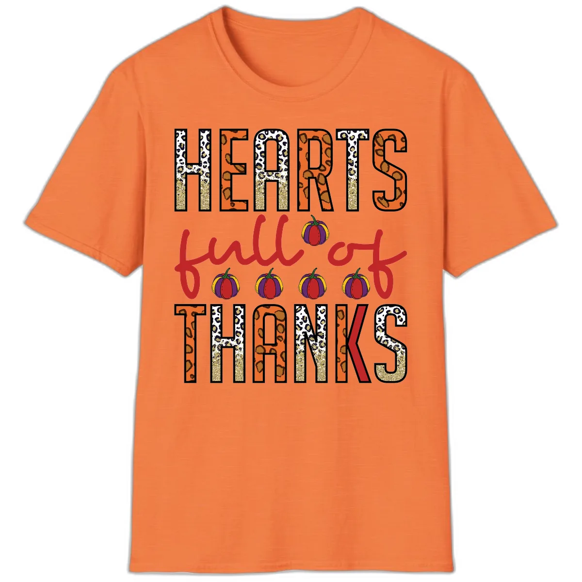 Hearts Full of Thanks Pumpkins Design T-Shirt in Heather Orange