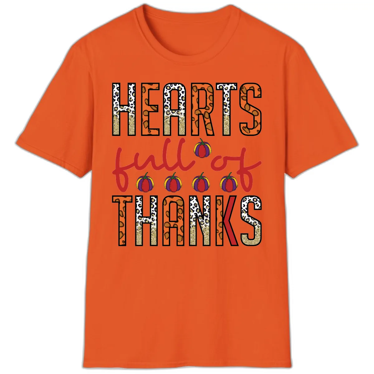 Hearts Full of Thanks Pumpkins Design T-Shirt in Orange