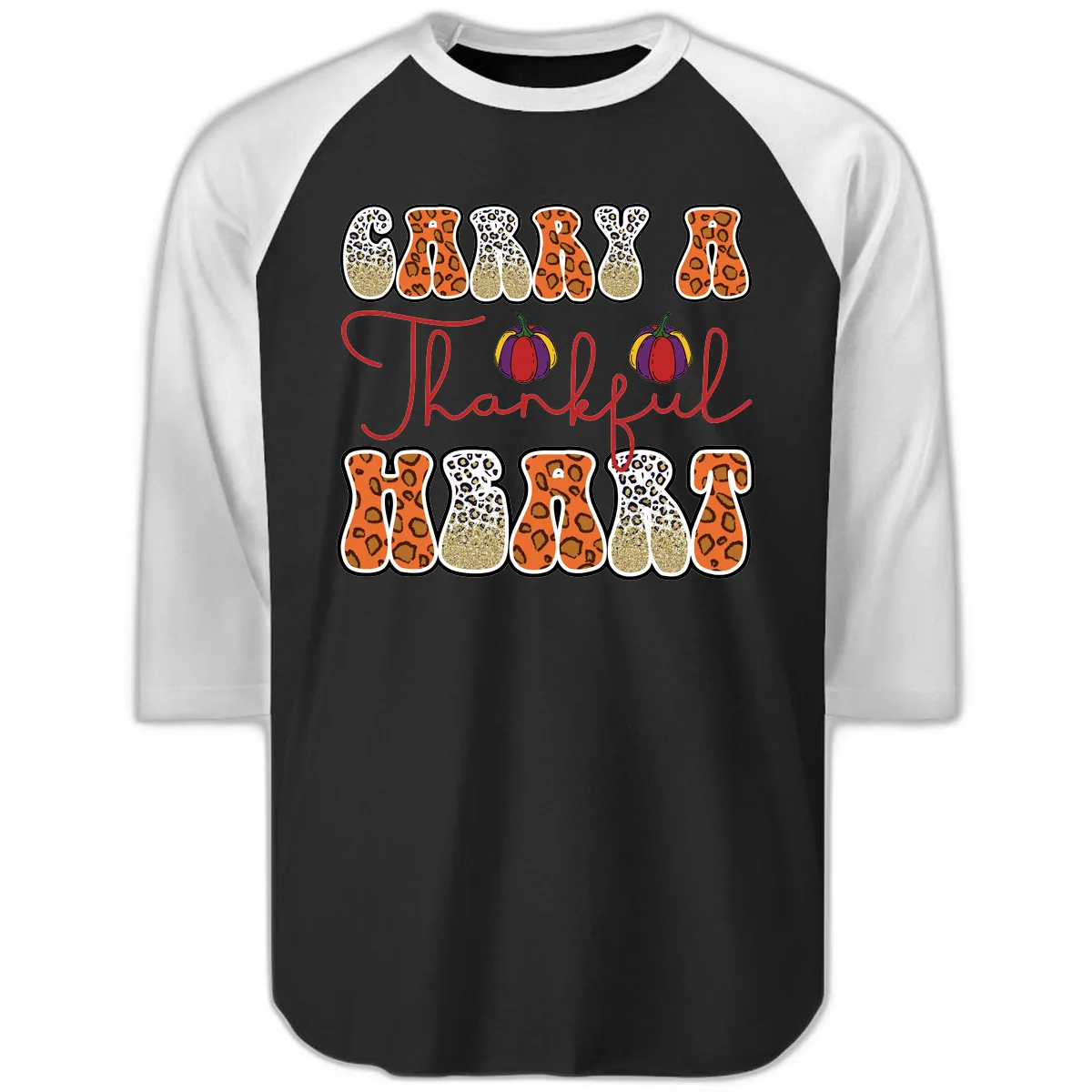 Carry A Thankful Heart Raglan 3/4 in Black White