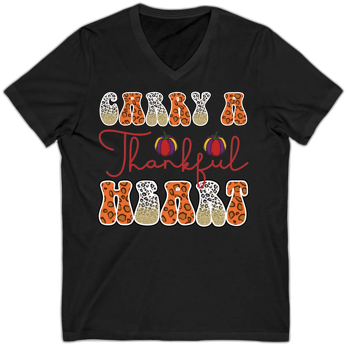 Carry A Thankful Heart V-Neck in Black
