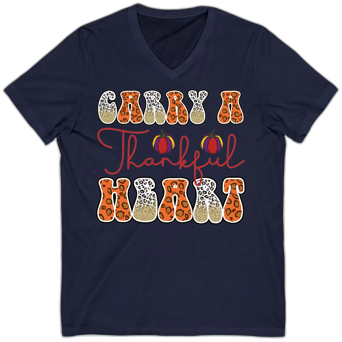 Carry A Thankful Heart V-Neck in Navy