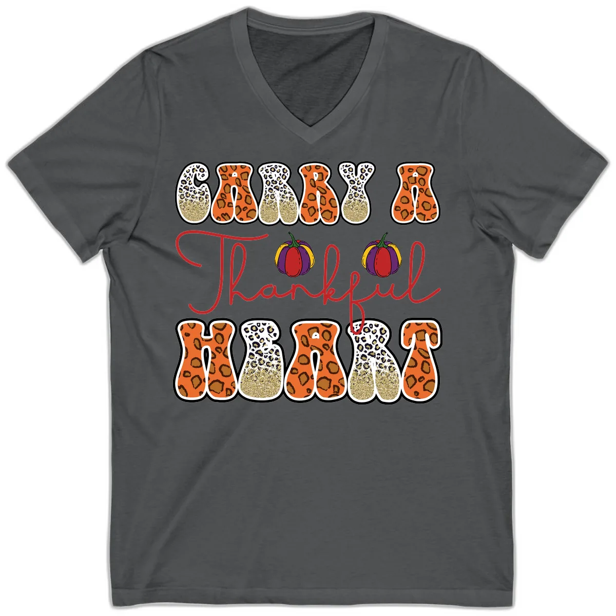 Carry A Thankful Heart V-Neck in Asphalt