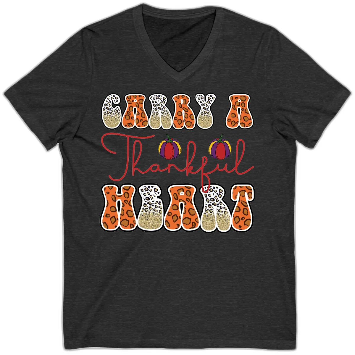 Carry A Thankful Heart V-Neck in Dark Grey Heather
