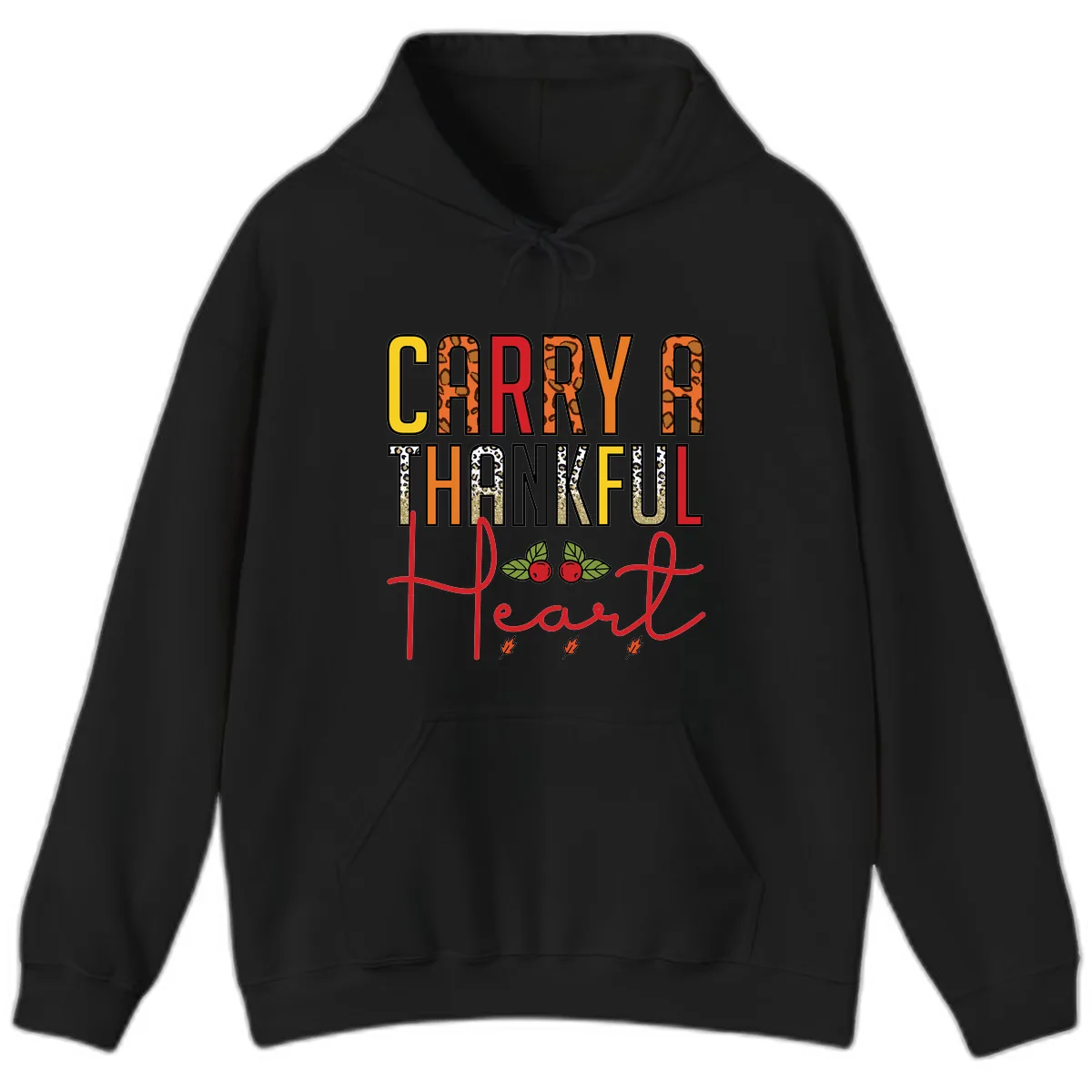 Carry A Thankful Heart Design Hoodie in Black