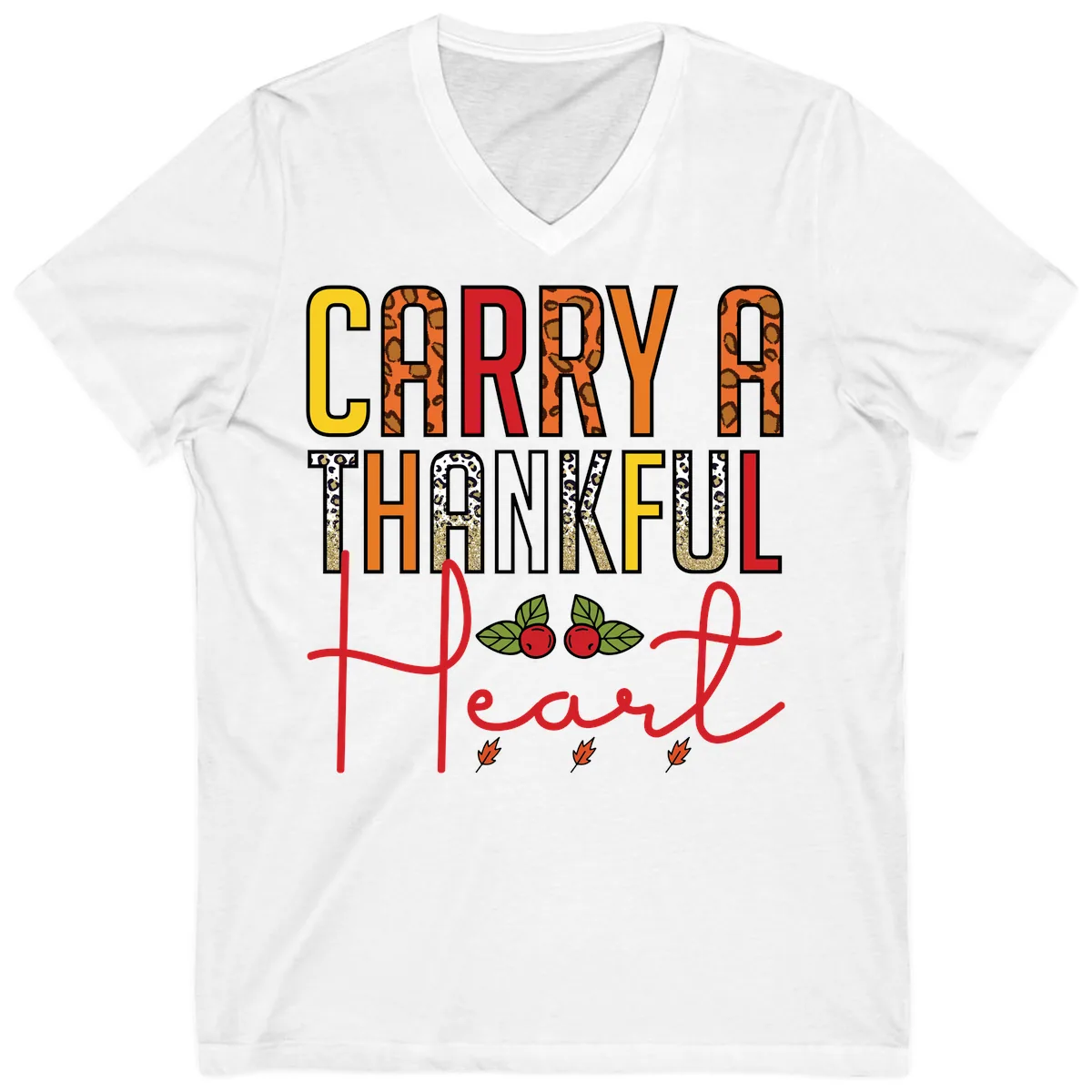 Carry A Thankful Heart Design V-Neck in White