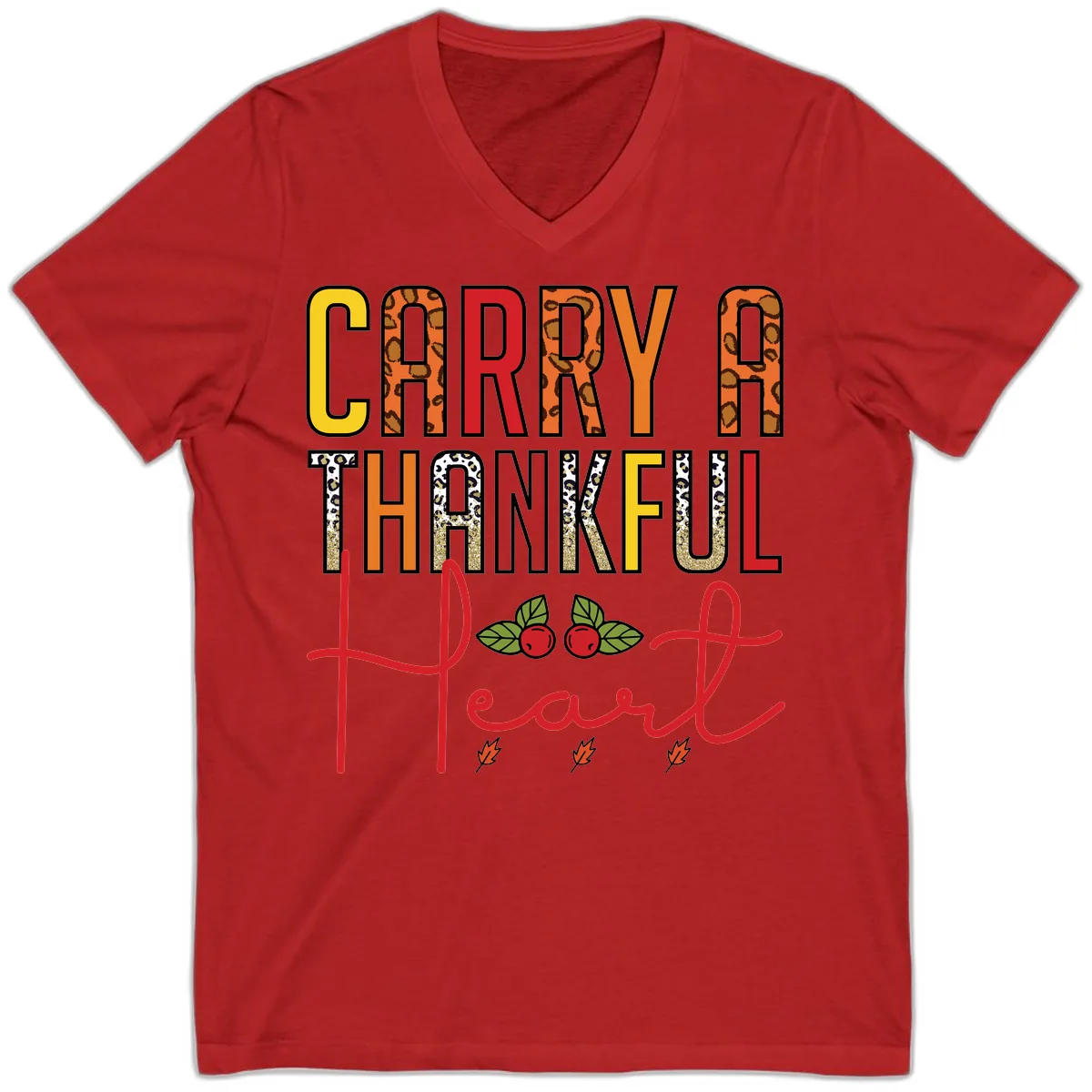Carry A Thankful Heart Design V-Neck in Red