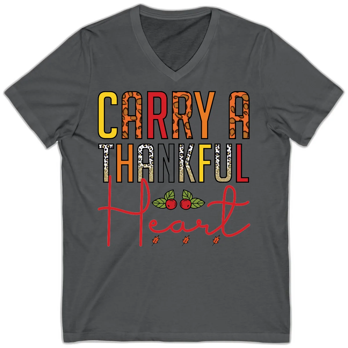Carry A Thankful Heart Design V-Neck in Asphalt