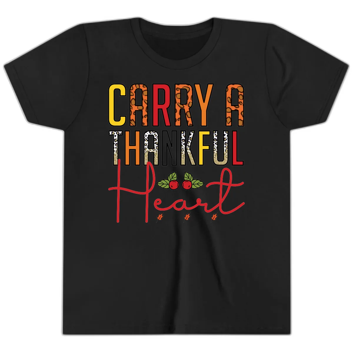 Carry A Thankful Heart Design Youth T-Shirt in Black