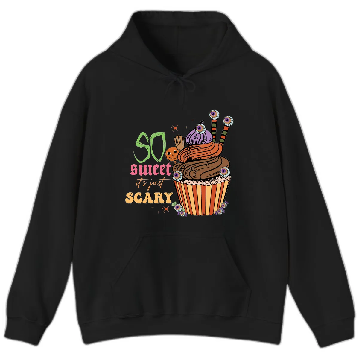 So Sweet It's Just Scary Halloween Cupcake Hoodie in Black